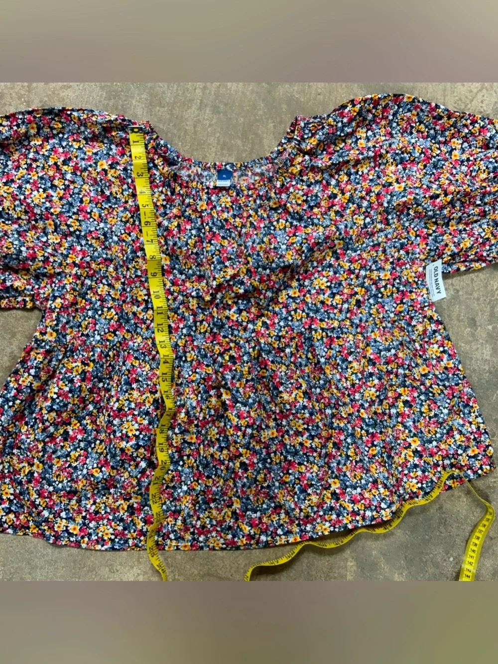 NWT Old Navy Multicolor Floral Puff-Sleeve Top Boho Chic Blouse Shirt OBL